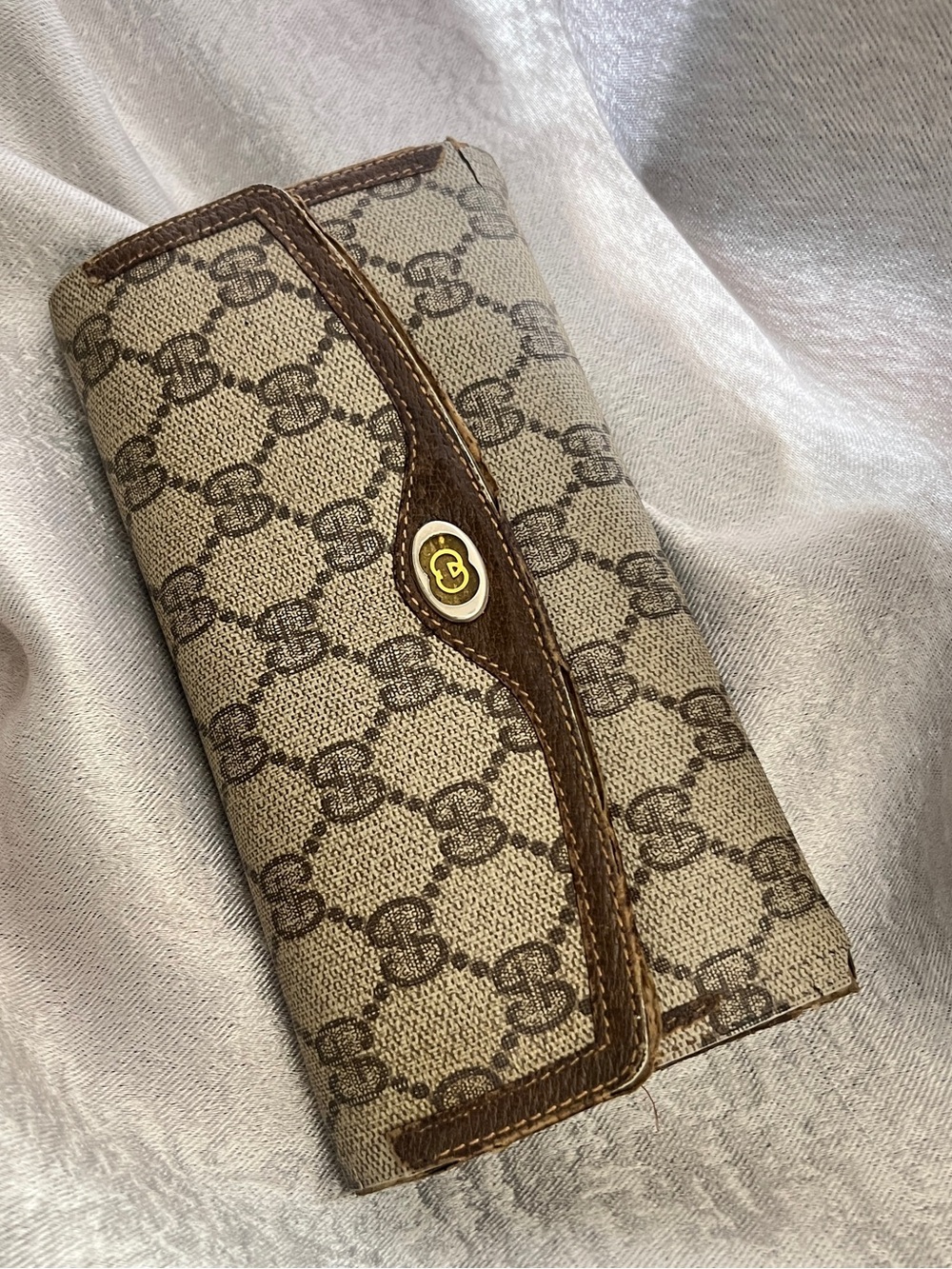Vintage Gucci GG Supreme Canvas Long Wallet Brown 80s